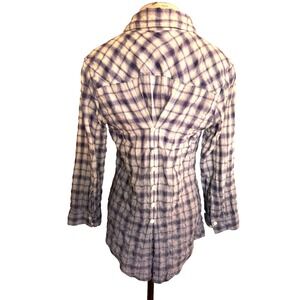 Elizabeth And James Plaid Long Sleeve Button-Back Shirt Sz Small Ombre Purple